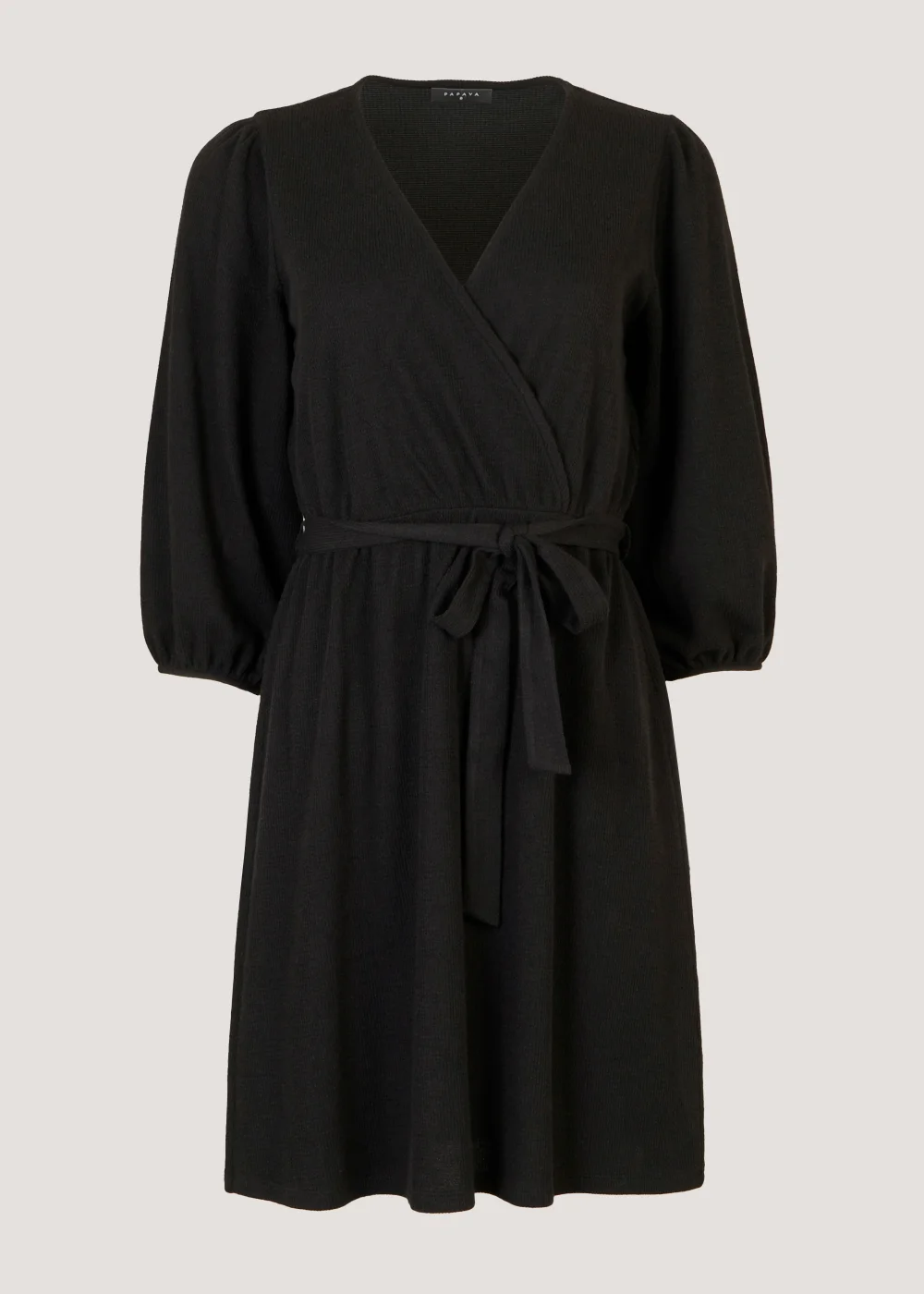 Black Ribbed Wrap Dress - 8 Image 3