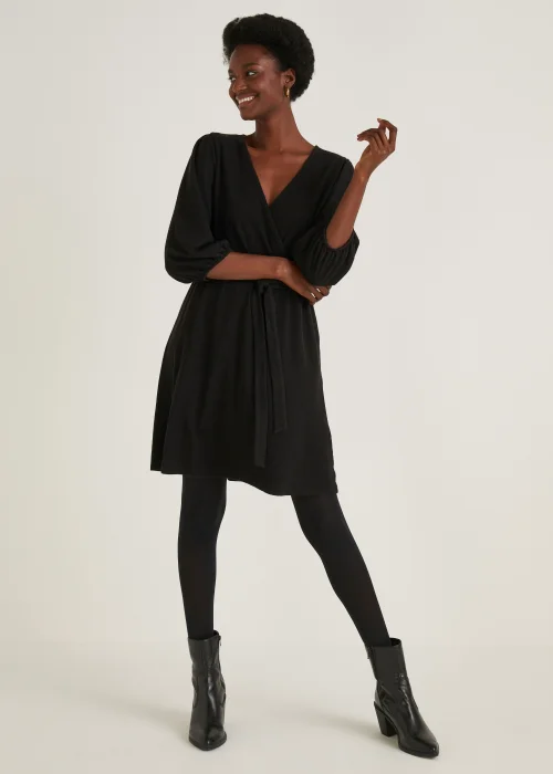 Black Ribbed Wrap Dress - 8 Image 5
