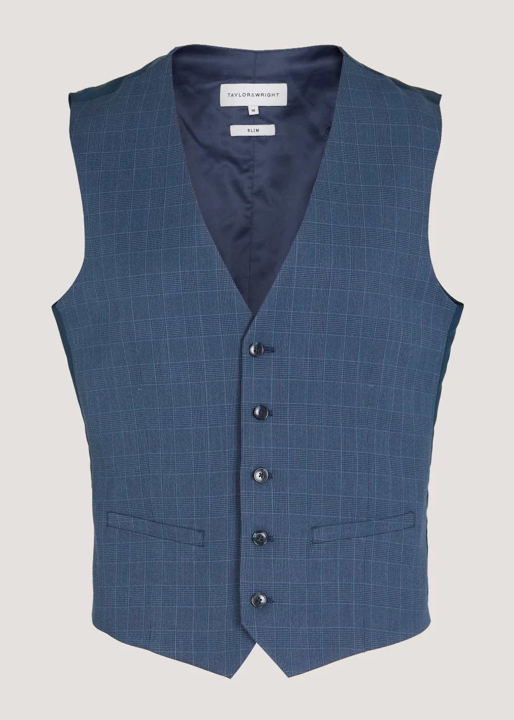 Taylor & Wright Hemsworth Blue Check Slim Fit Suit Waistcoat - Small Image 5