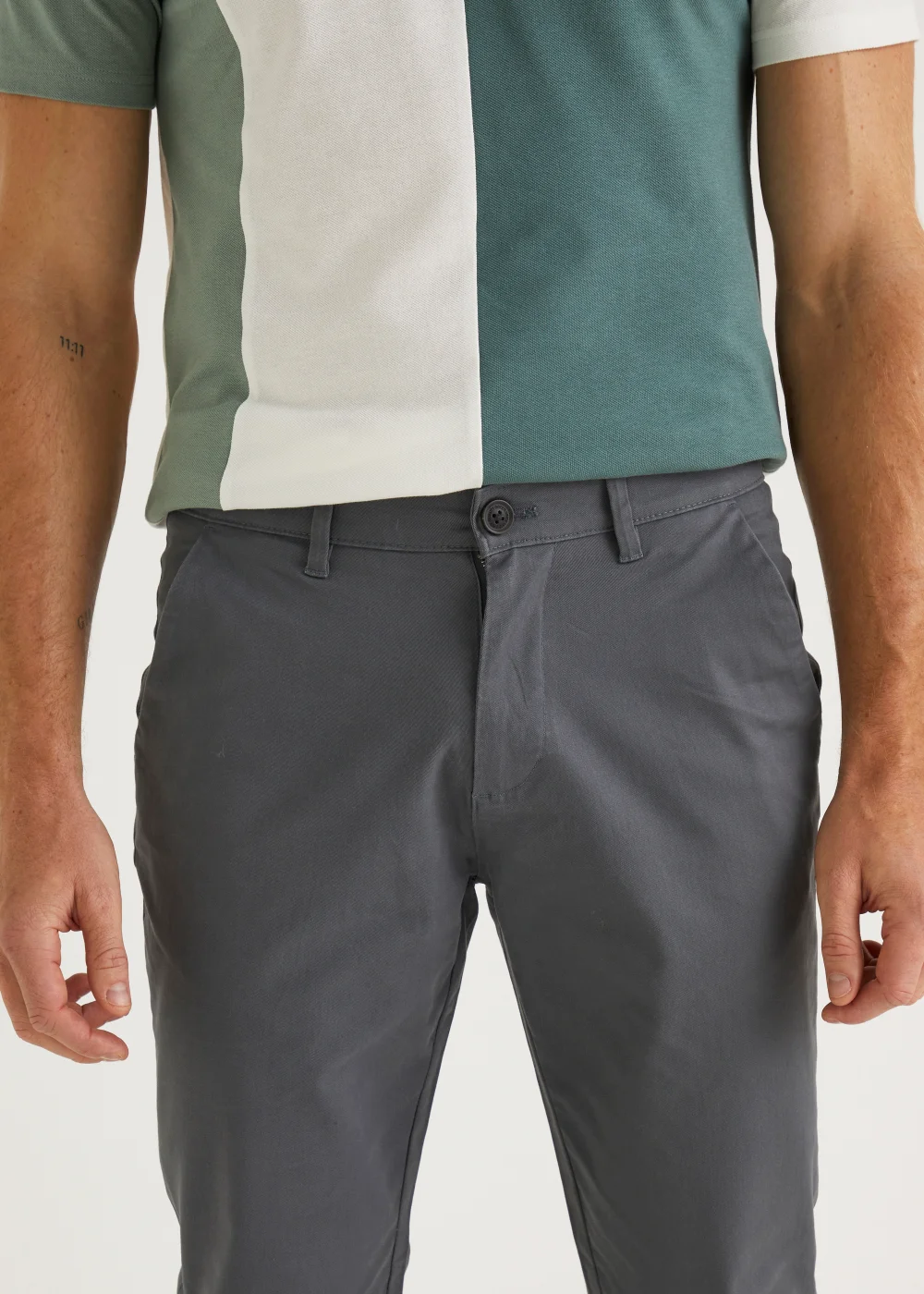 Grey Straight Fit Stretch Chinos - 30 Waist Regular Image 3