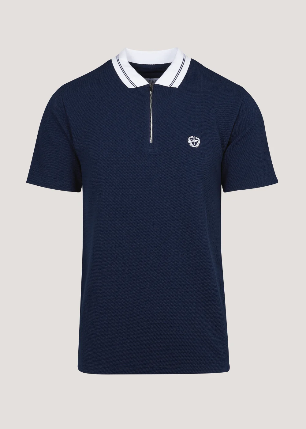 Navy Textured Zip Polo Shirt - S Image 5