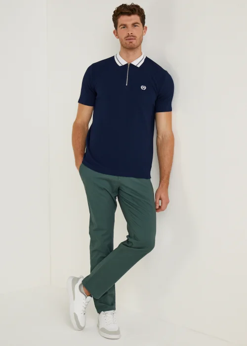 Navy Textured Zip Polo Shirt - S Image 4