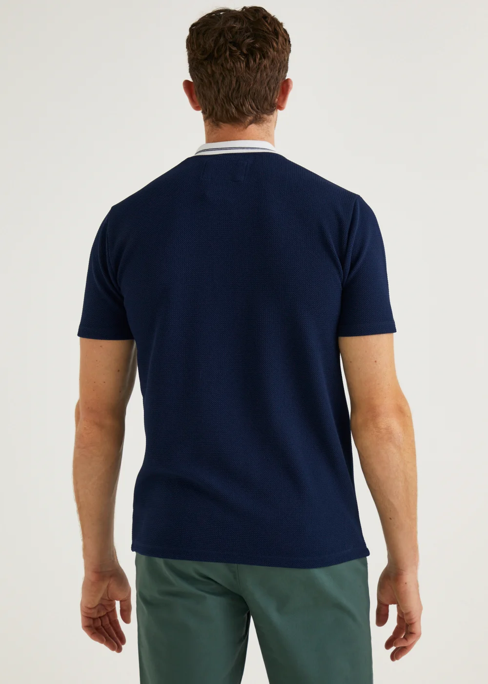 Navy Textured Zip Polo Shirt - S Image 2