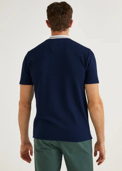 Navy Textured Zip Polo Shirt - S Image 2