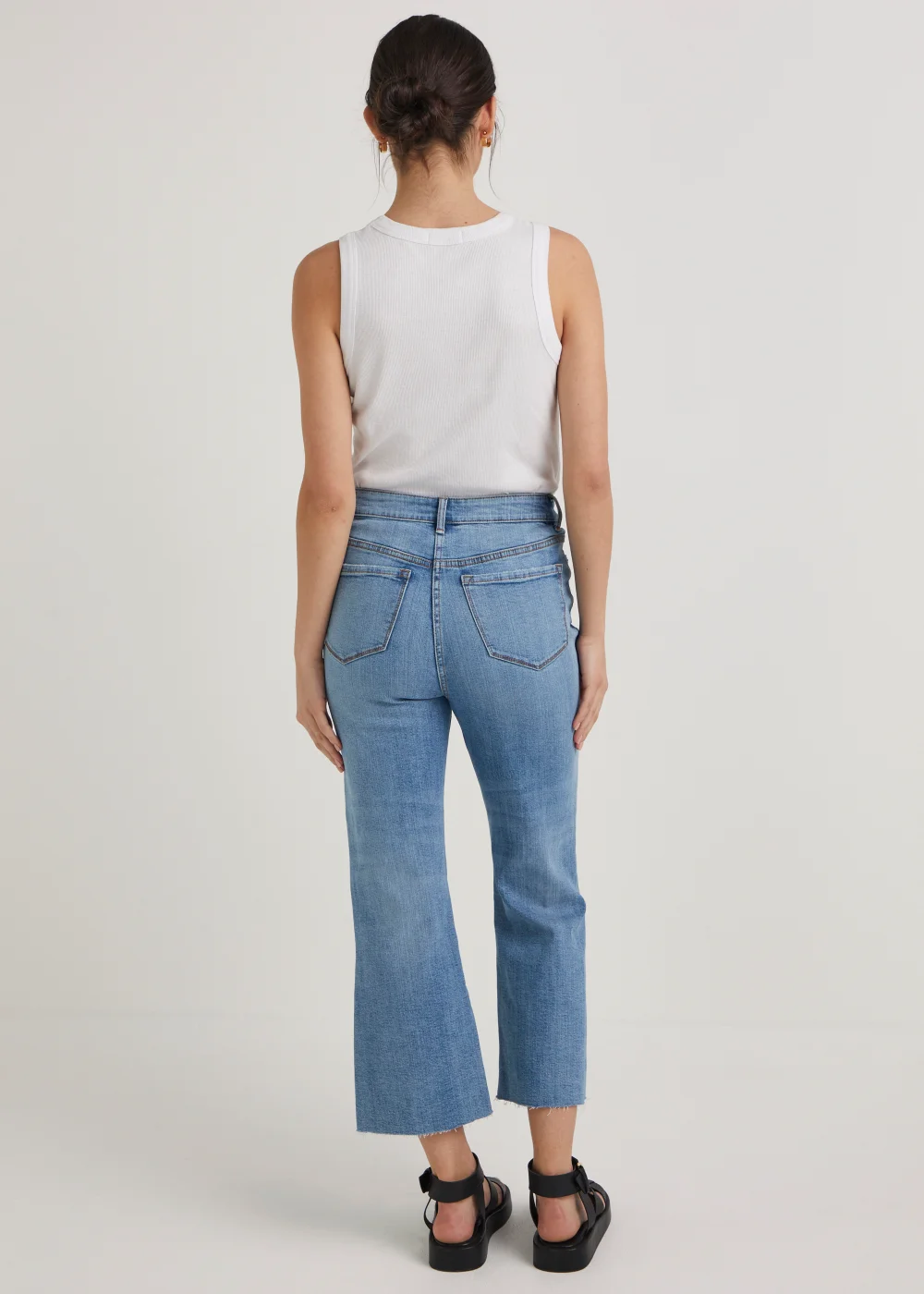 Mid Wash Cropped Flared Jeans - Size 8 Image 2