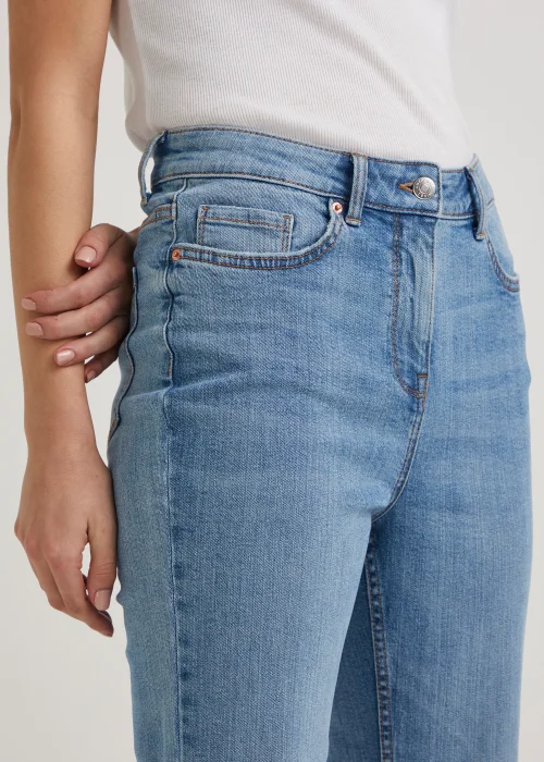 Mid Wash Cropped Flared Jeans - Size 8 Image 3