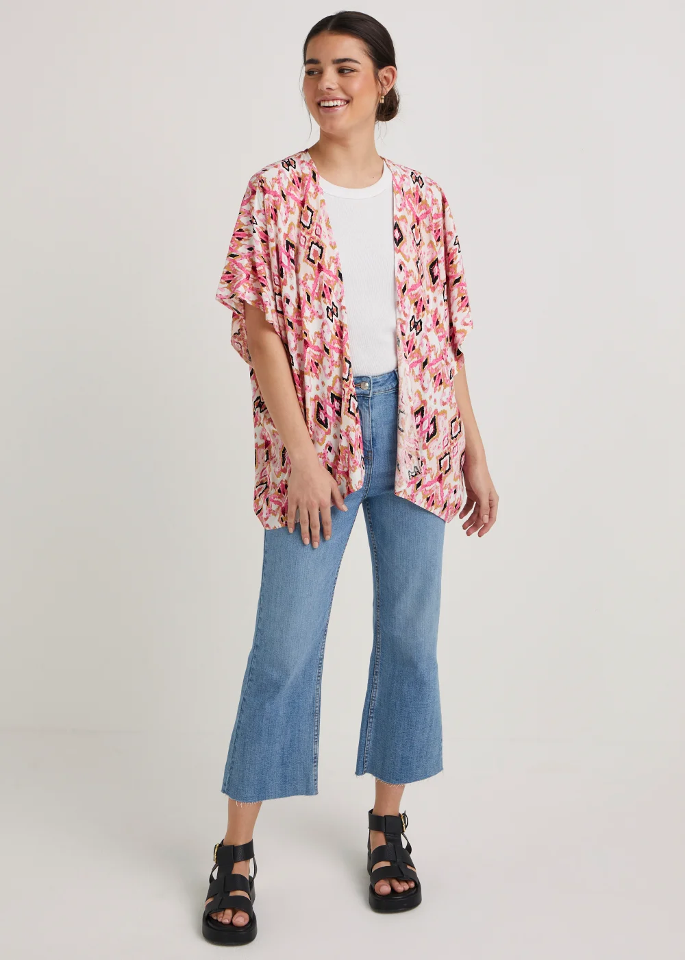 Mid Wash Cropped Flared Jeans - Size 8 Image 5