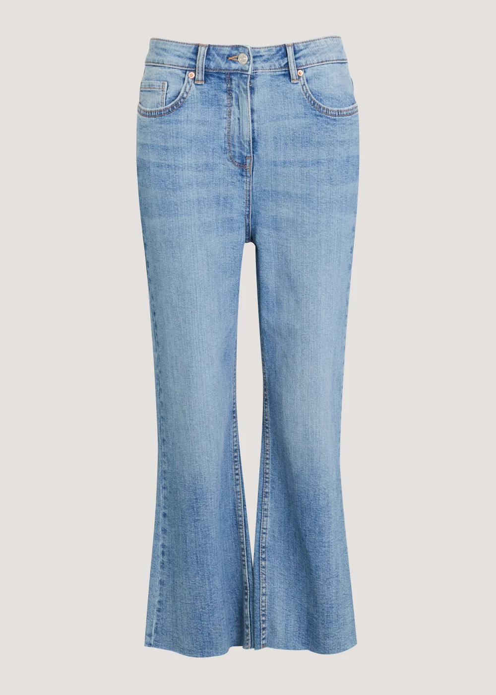 Mid Wash Cropped Flared Jeans - Size 8 Image 4