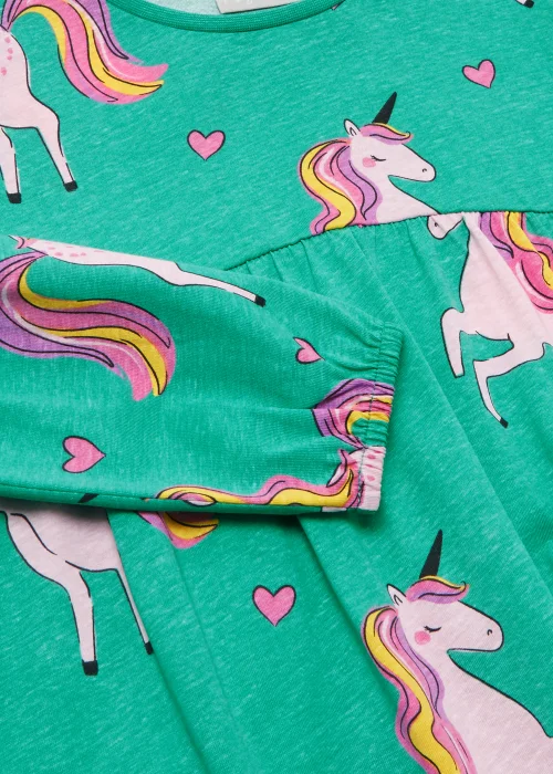 Girls Green & Pink Unicorn Long Sleeve Dress (4-13yrs) - 4 Yrs Image 2