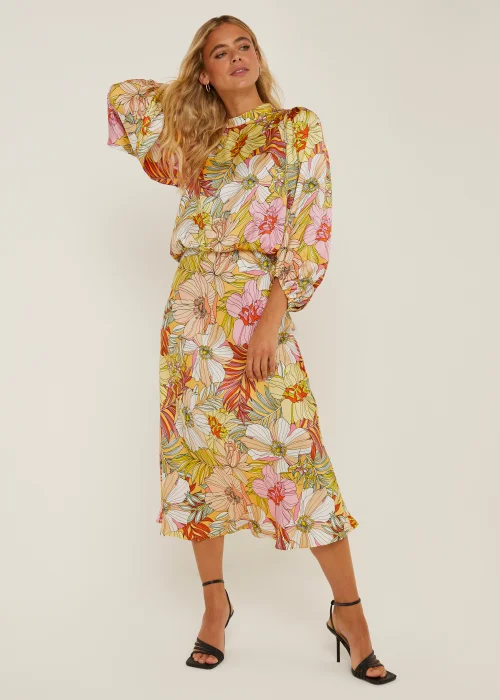 Be Beau Yellow Floral Midi Skirt - Size 6 Image 1