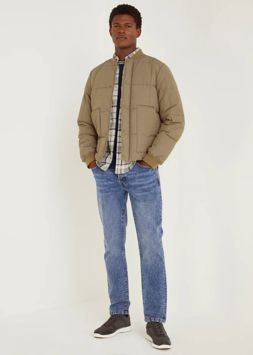 Tan Square Quilted Bomber Jacket - S Image 2
