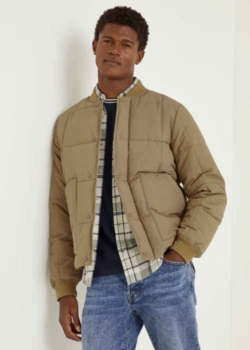 Tan Square Quilted Bomber Jacket - S Image 1