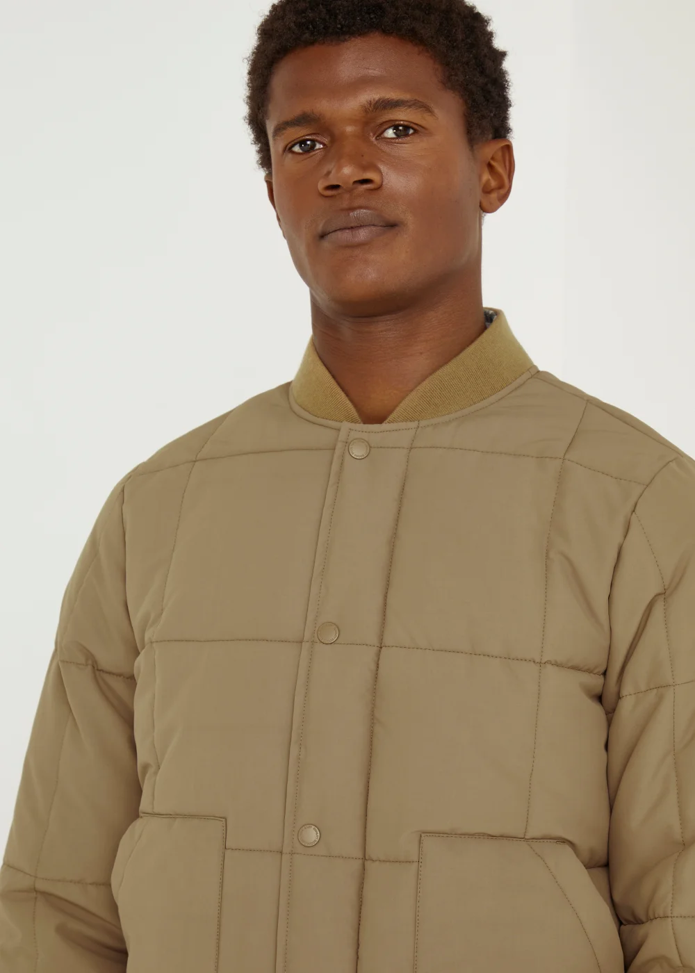 Tan Square Quilted Bomber Jacket - S Image 3
