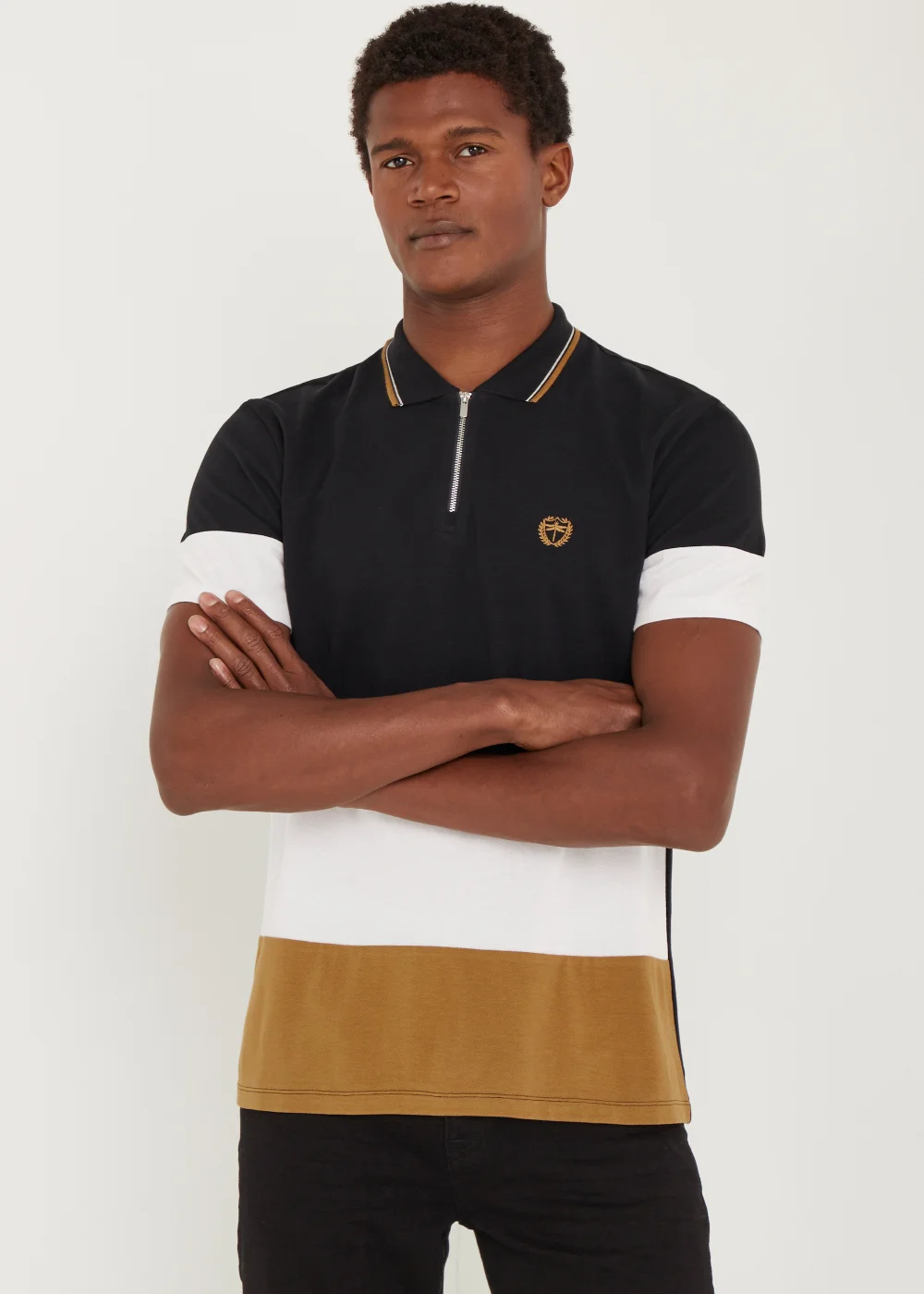 Black Colour Panel Polo Shirt - S Image 1