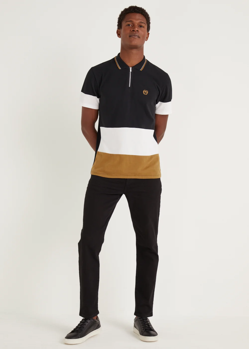 Black Colour Panel Polo Shirt - S Image 2