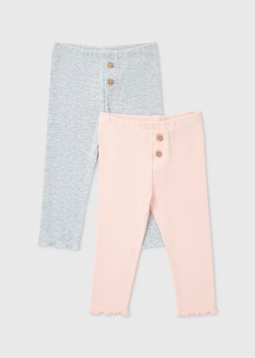 Girls 2 Pack Pink Leggings (9mths-6yrs) - Age 9 - 12 Months Image 1