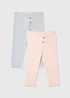 Girls 2 Pack Pink Leggings (9mths-6yrs) - Age 9 - 12 Months Image 1