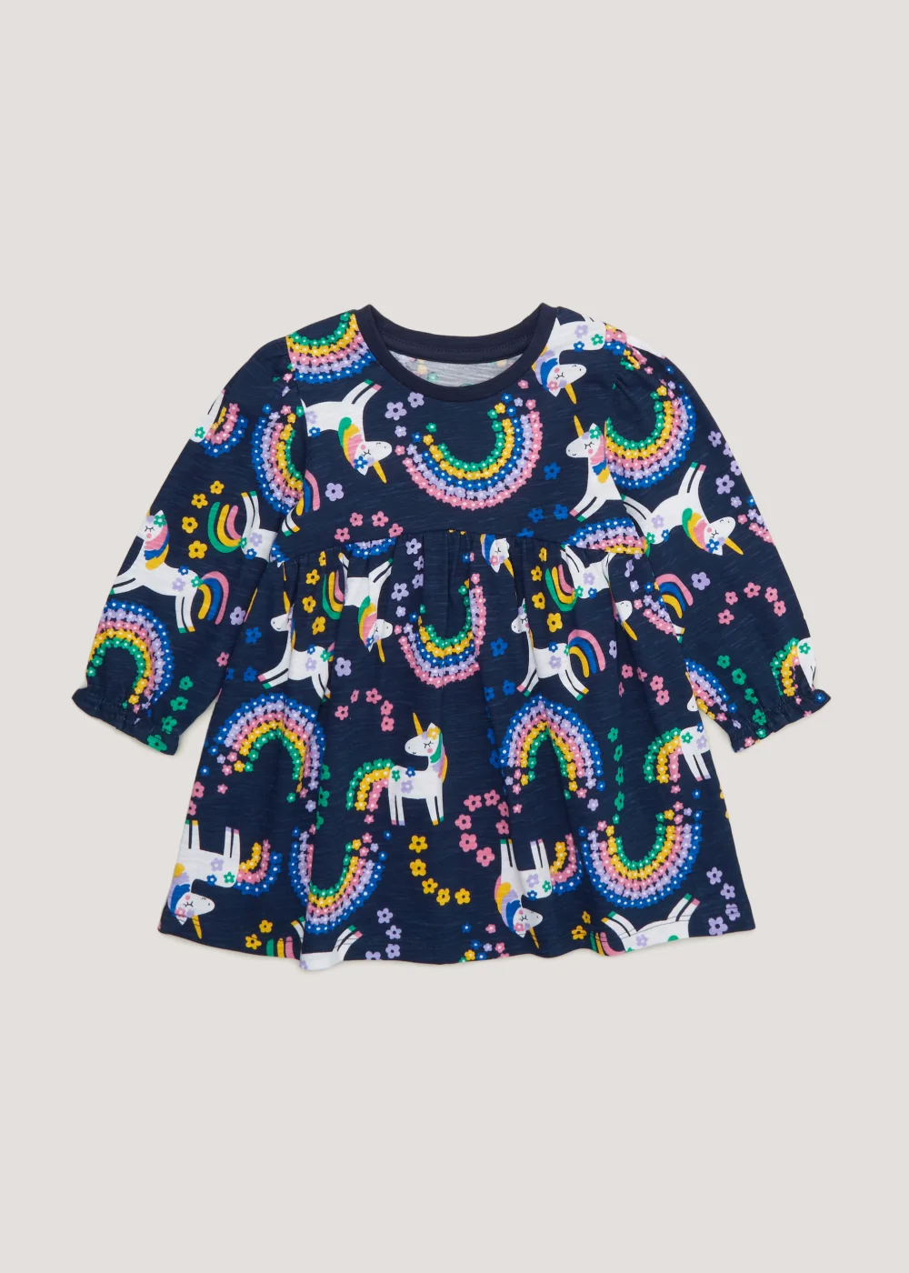 Girls Navy Unicorn Jersey Dress (9mths-6yrs) - 9-12 months Image 1