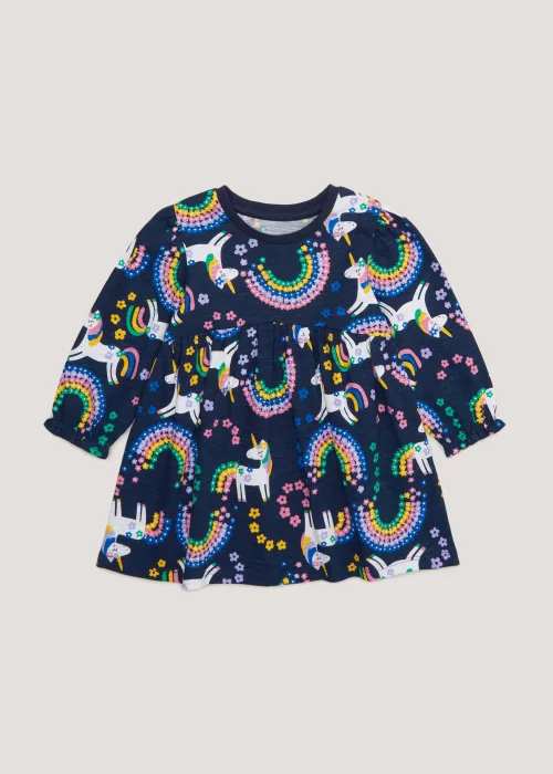 Girls Navy Unicorn Jersey Dress (9mths-6yrs) - 9-12 months Image 1
