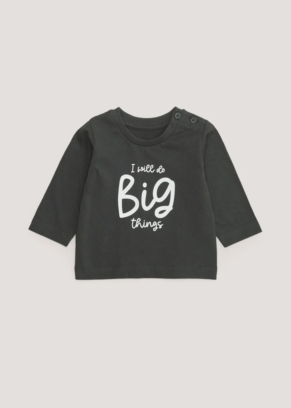 Baby Charcoal Big Things Long Sleeve T-Shirt (Newborn-23mths) - Newborn Image 1