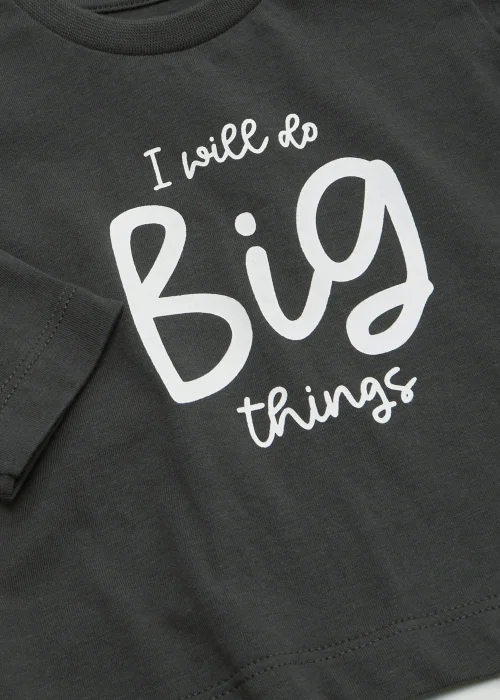 Baby Charcoal Big Things Long Sleeve T-Shirt (Newborn-23mths) - Newborn Image 2