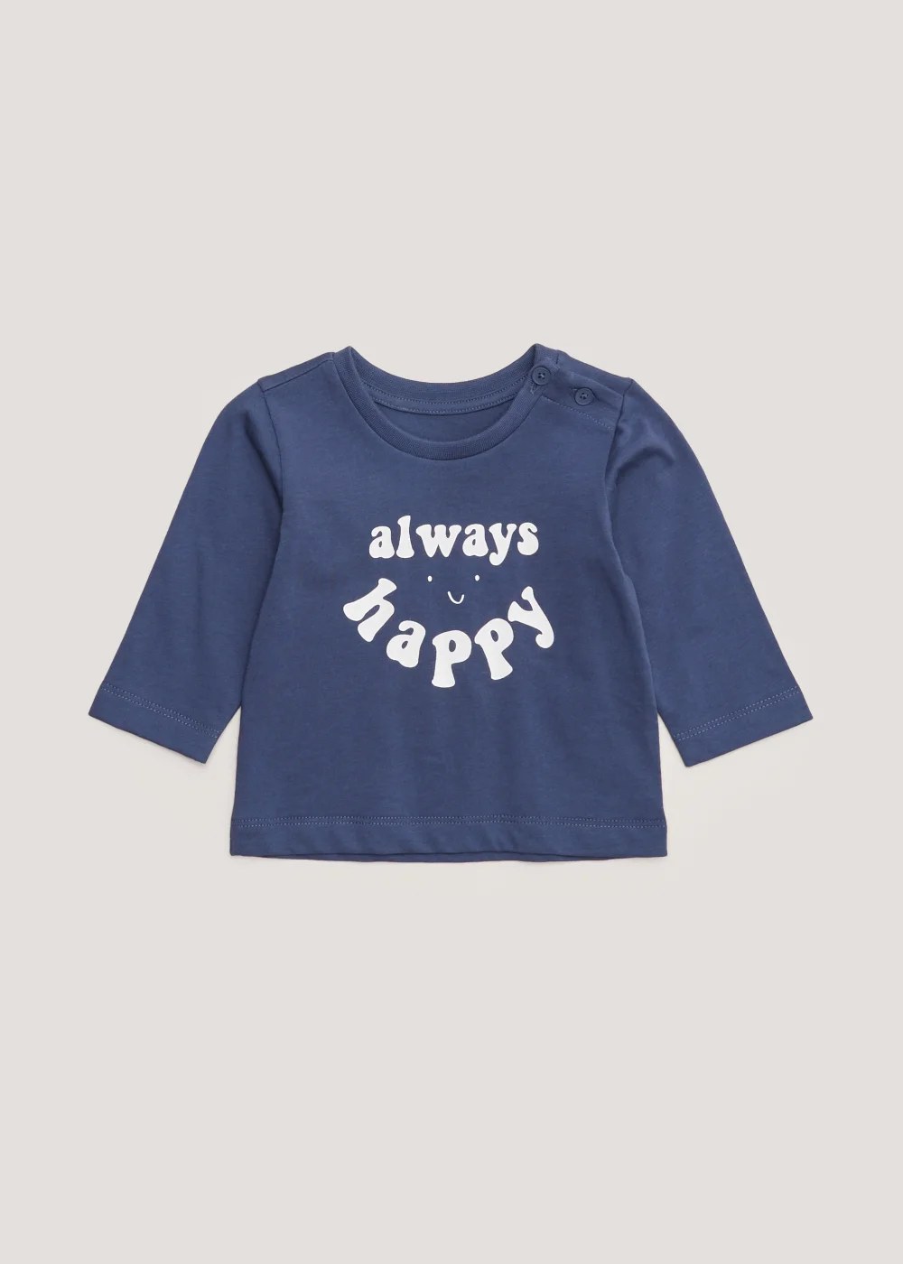 Baby Navy Happy Long Sleeve T-Shirt (Newborn-23mths) - Newborn Image 1