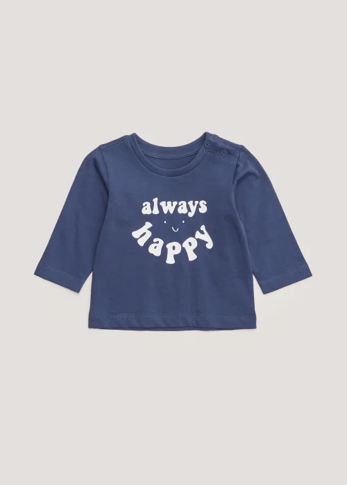 Baby Navy Happy Long Sleeve T-Shirt (Newborn-23mths) - Newborn Image 1