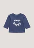 Baby Navy Happy Long Sleeve T-Shirt (Newborn-23mths) - Newborn Image 1