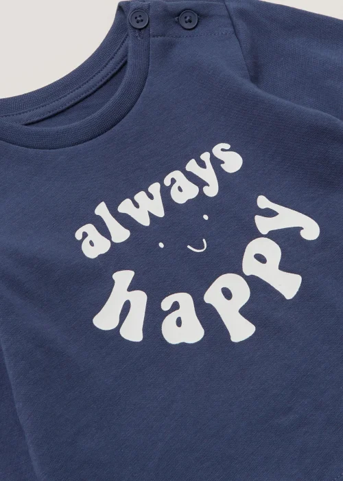Baby Navy Happy Long Sleeve T-Shirt (Newborn-23mths) - Newborn Image 2