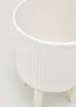 White Ribbed Ceramic Planter with Wood Stand (35cm x 18cm) Image 2