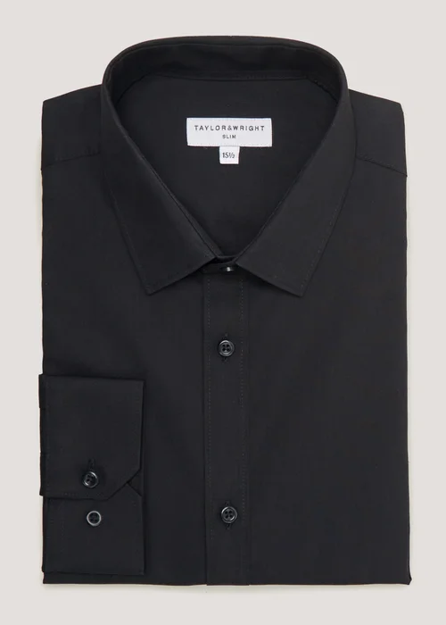 Taylor & Wright Black Easy Care Slim Fit Shirt - 14 Collar Image 5