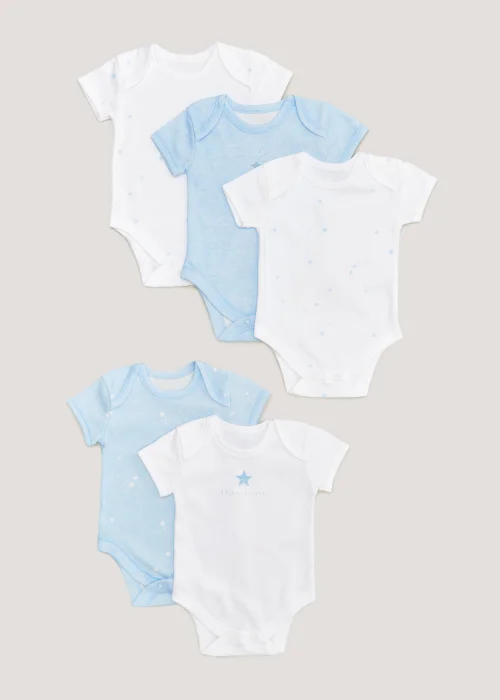 Baby 5 Pack Blue & White Bodysuits (Newborn-23mths) - 0-3 months Image 1