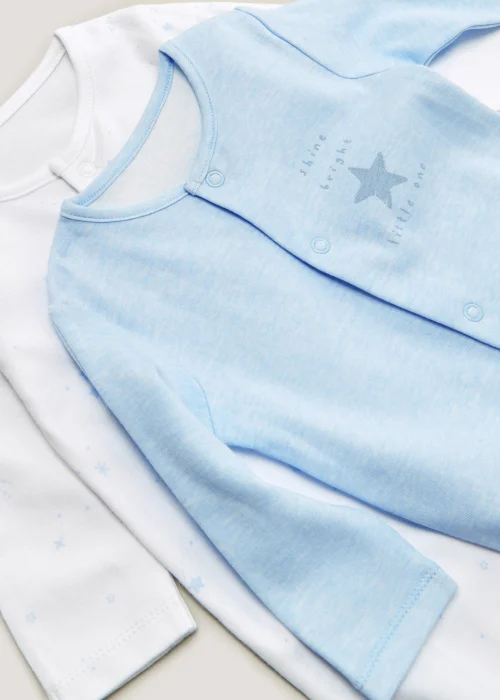 Baby 2 Pack White & Blue Sleepsuits (Newborn-23mths) - Newborn Image 2