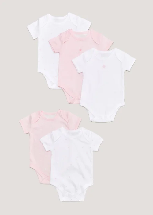 Baby 5 Pack Pink Star Bodysuits (Newborn-23mths) - 0-3 months Image 1