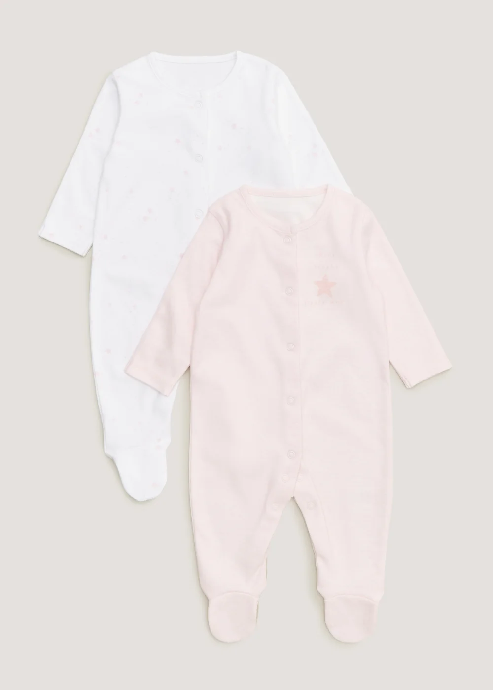 Baby 2 Pack Pink Star Sleepsuits (Newborn-23mths) - Newborn Image 1