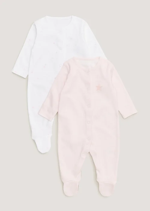 Baby 2 Pack Pink Star Sleepsuits (Newborn-23mths) - Newborn Image 1