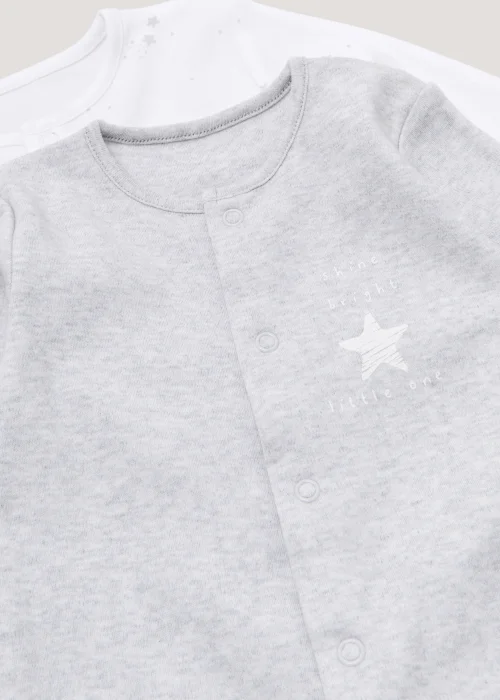 Baby 2 Pack Grey Star Sleepsuit (Newborn-23mths) - Newborn Image 2