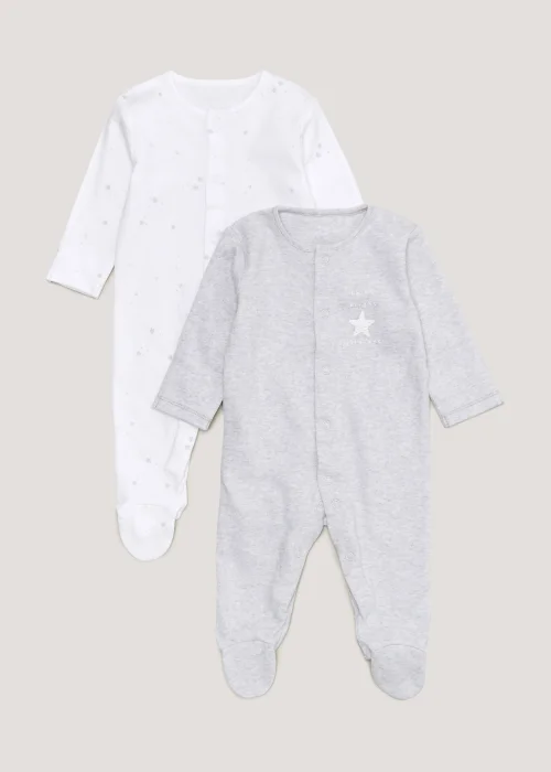 Baby 2 Pack Grey Star Sleepsuit (Newborn-23mths) - Newborn Image 1