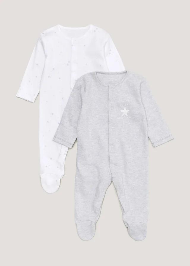 Baby 2 Pack Grey Star Sleepsuit (Newborn-23mths)