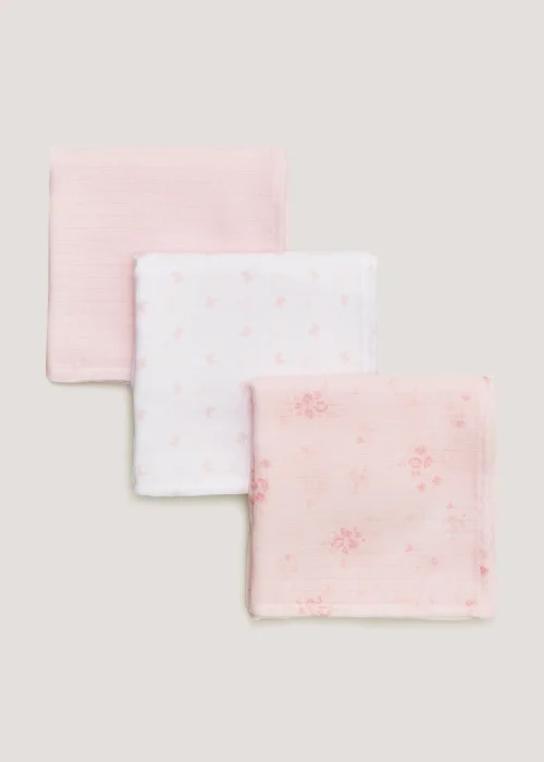 3 Pack Pink Muslin Cloths (73cm x 73cm) - One Size Image 1