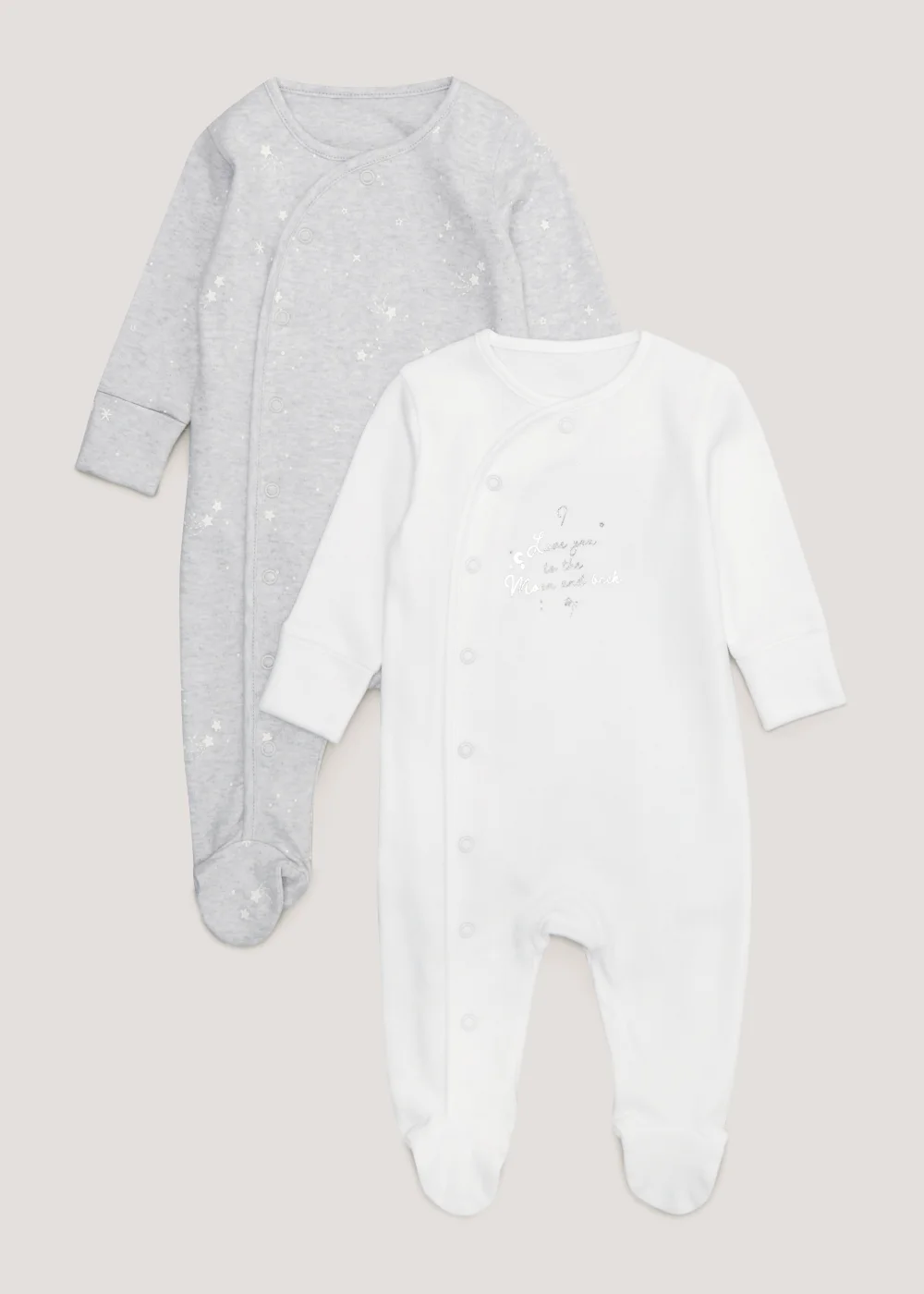 Baby 2 Pack White Sleepsuits (Tiny Newborn-12mths) - Tiny Baby Image 1