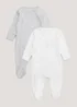 Baby 2 Pack White Sleepsuits (Tiny Newborn-12mths) - Tiny Baby Image 1