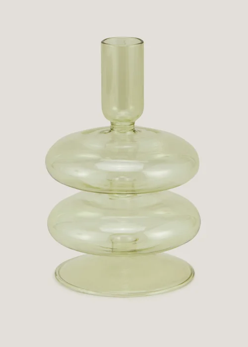 Green Glass Tapered Candle Holder Image 1