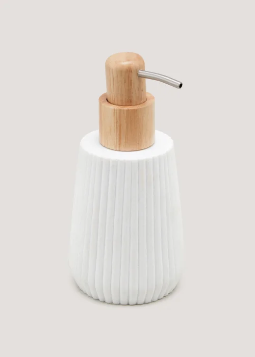 White Ribbed Resin Soap Dispenser (16.5cm x 8.5cm x 8.5cm) Image 1