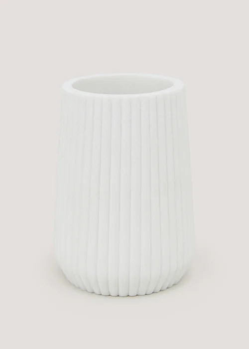 White Ribbed Resin Bathroom Tumbler (11cm x 8.5cm x 8.5cm) Image 1