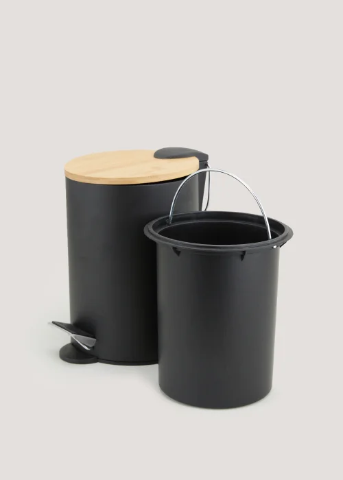Black Metal & Bamboo Bin Image 2