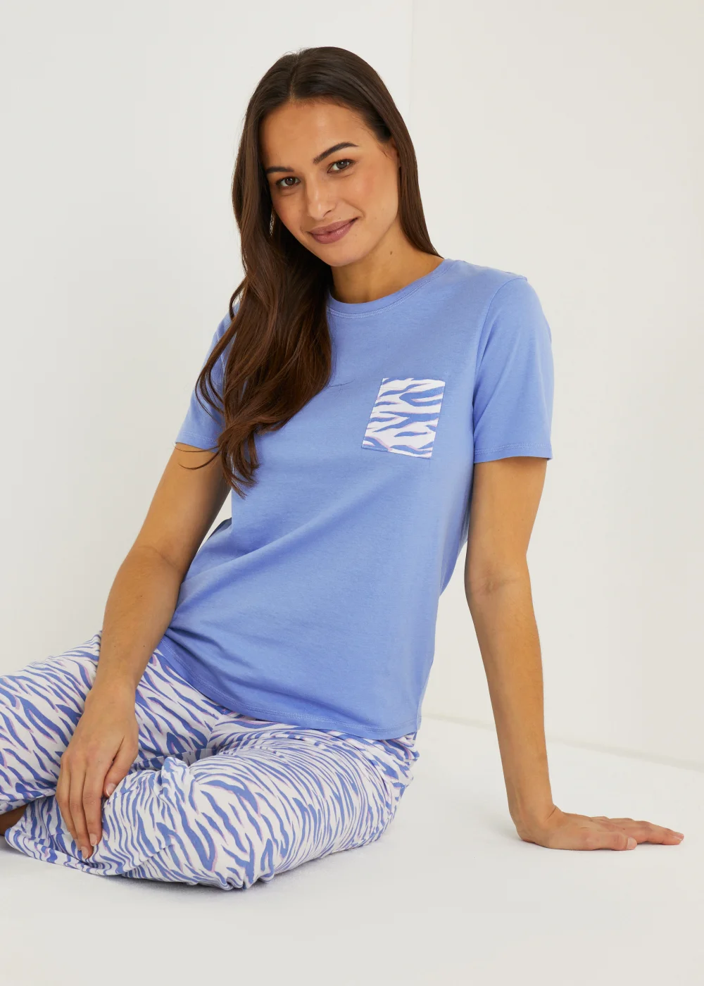 Blue Zebra Print Wide Leg Pyjama Set - Extra small Image 4