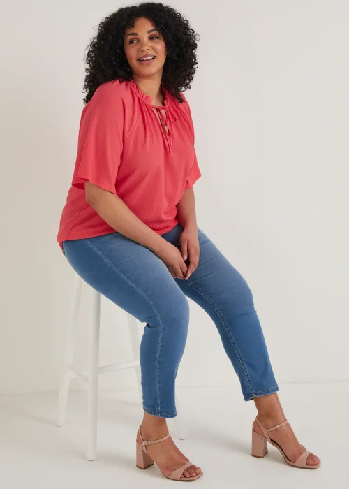 Papaya Curve Coral Textured Jersey Blouse - 18 Image 5