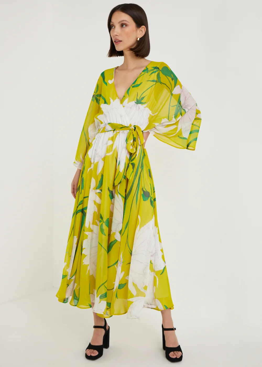 Et Vous Yellow Chiffon Wrap Midaxi Dress - Size 8 Image 1