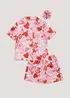 Girls Pink Heart Graffiti Satin Pyjama & Scrunchie Set (4-13yrs) - Age 4 Years Image 1